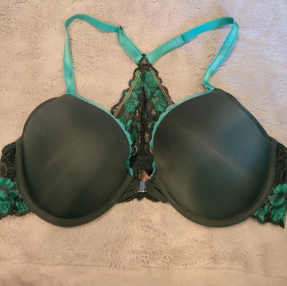 Adore Me Pushup Front Closure Bra Lacy Green and Blue - Picture 1 of 6
